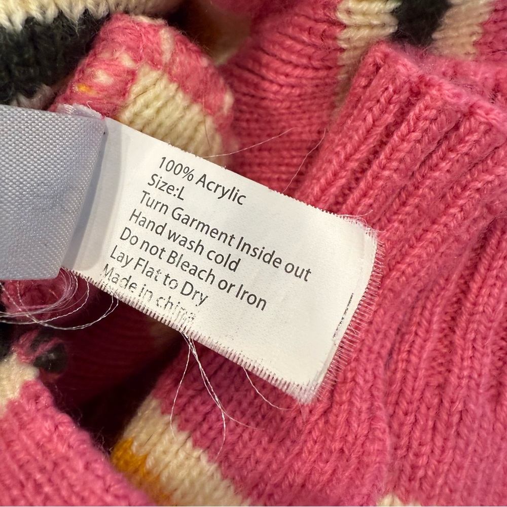 Perfectly Pet Pink Striped Knit Dog Sweater w/ Bow – Size L - Picture 3 of 5